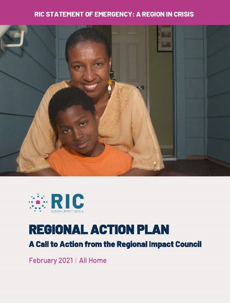 Mother and son sitting on stoop smiling; Regional Impact Council’s Regional Action Plan (RAP) Report